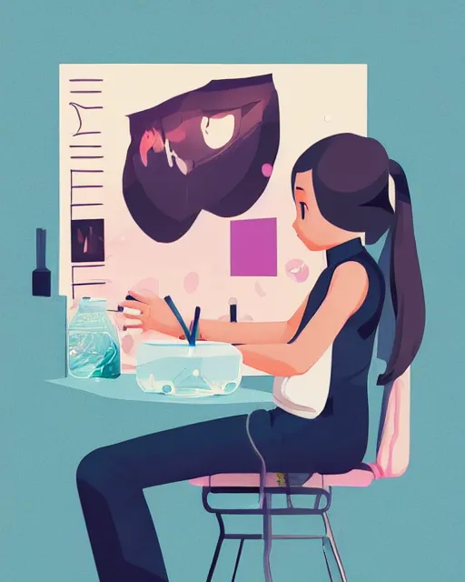 Image similar to a little girl is doing a science experiment. clean cel shaded vector art. minimalist illustration art by lois van baarle, artgerm, helen huang by makoto shinkai and ilya kuvshinov, rossdraws