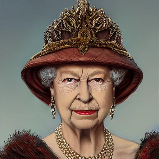 Prompt: queen elizabeth the second as a realistic fantasy d & d character, closeup portrait art by donato giancola and greg rutkowski, realistic face, digital art, trending on artstation