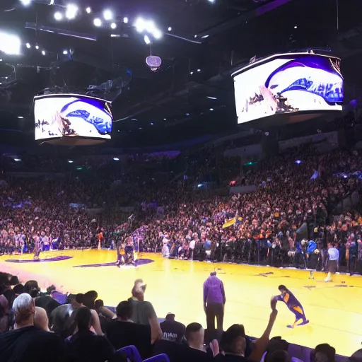 Image similar to Whales playing basketball in at the Lakers arena