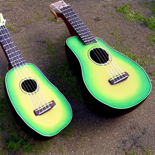 Image similar to avocado ukulele painted by mati klarwien