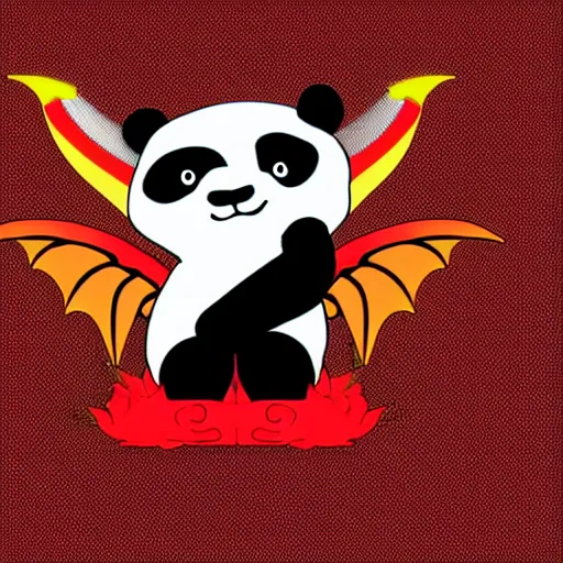 Image similar to vector art of panda with welsh dragon wings and tail, intercrossed, chimera, welsh flag, adobe illustrator