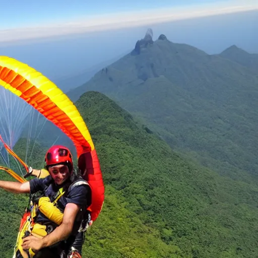 Image similar to sauron and mario making paraglider together above corcovado, fantasy