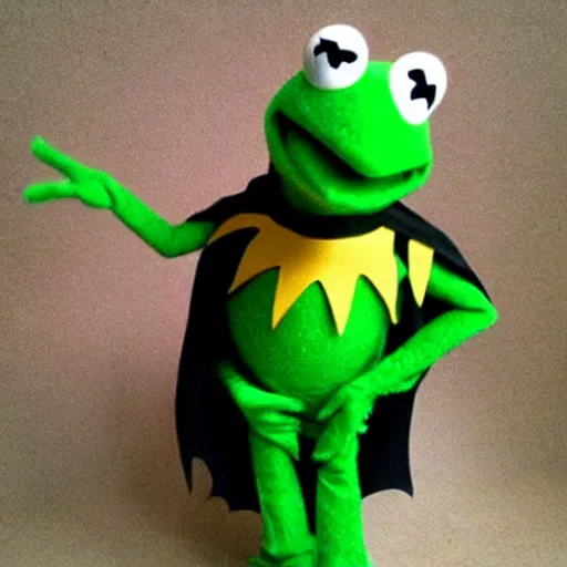 Prompt: kermit the frog dressed as batman