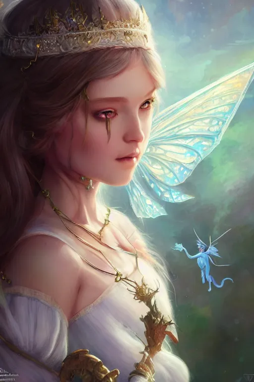 Image similar to fairy princess, highly detailed, d & d, fantasy, highly detailed, digital painting, trending on artstation, concept art, sharp focus, illustration, art by artgerm and greg rutkowski and fuji choko and viktoria gavrilenko and hoang lap