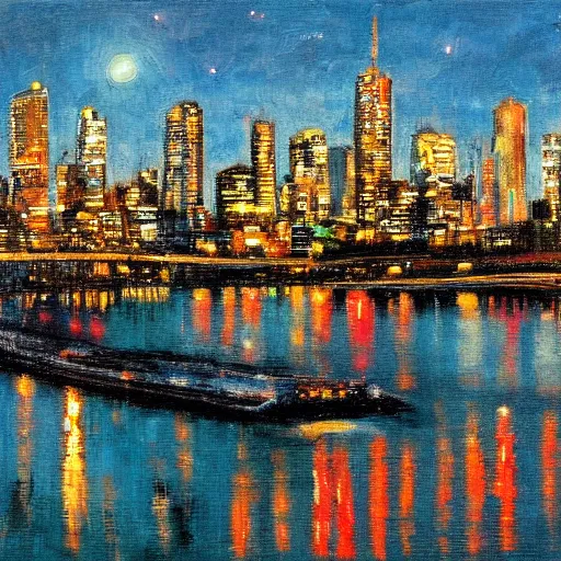 Image similar to melbourne at night, impressionist