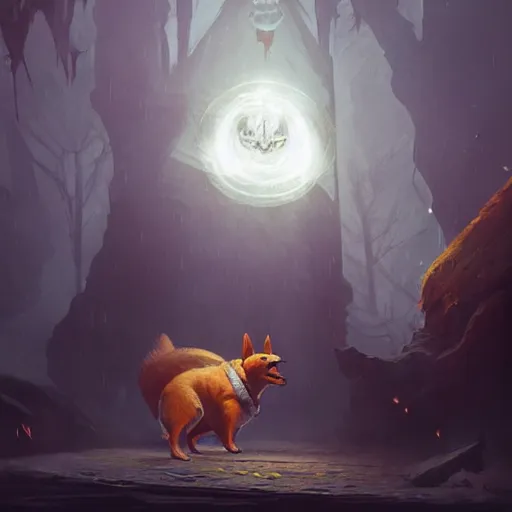 Image similar to a corgi warlock illustration by greg rutkowski