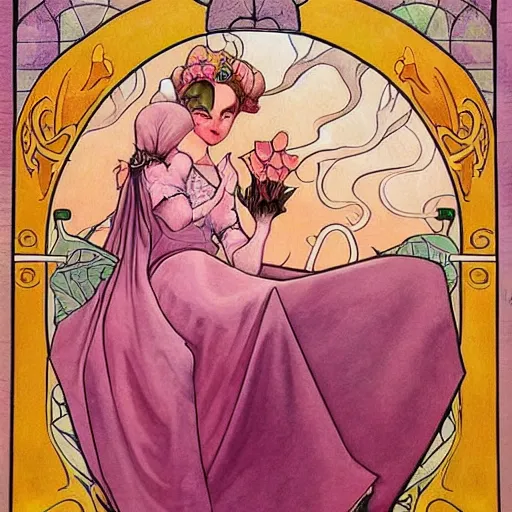 Prompt: beautiful art nouveau painting of princess - peach!!!!!!!!! princess - peach!!!!!!!!!