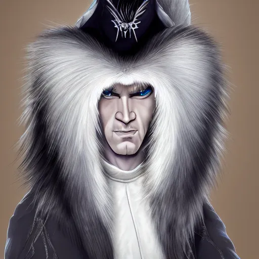 Image similar to portrait of a cartoon white panter with a very long fur and silver hat, fantasy, trending on artstation, heroic pose, illustration, highly detailed, simple, 8k