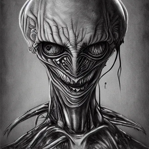 Prompt: surrealism grunge cartoon portrait sketch of Alien from Giger, by michael karcz, loony toons style, freddy krueger style, horror theme, detailed, elegant, intricate