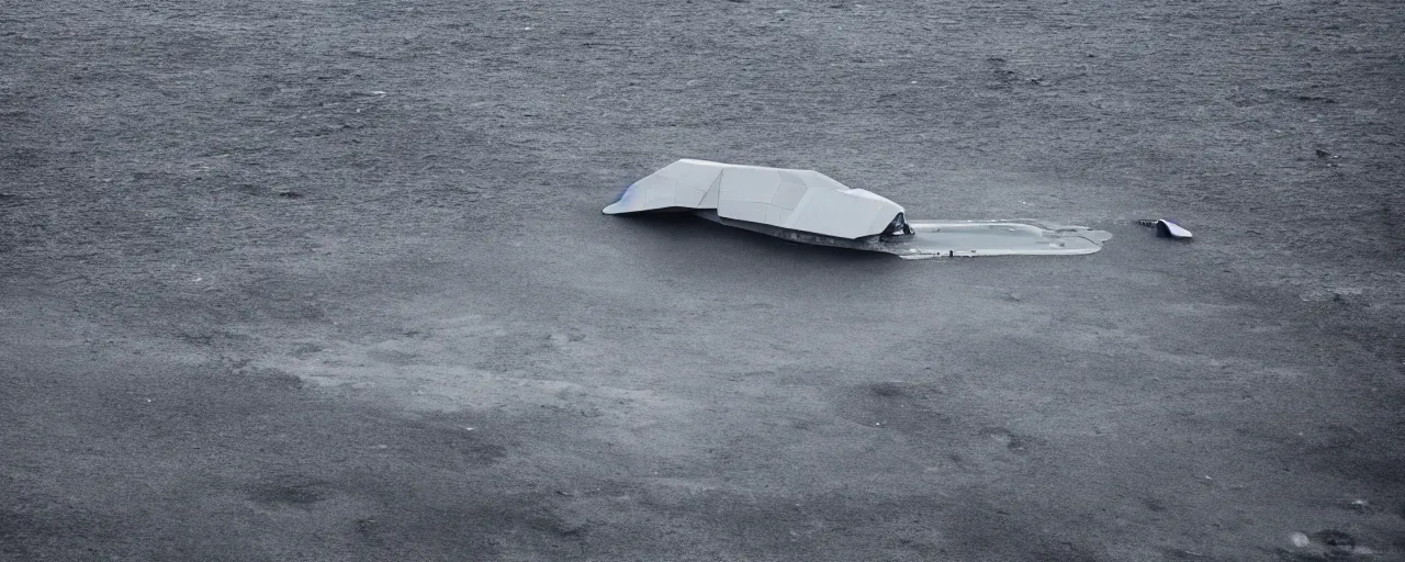 Image similar to cinematic shot of giant symmetrical futuristic military spacecraft in the middle of an endless black sand beach in iceland with icebergs in the distance,, 2 8 mm