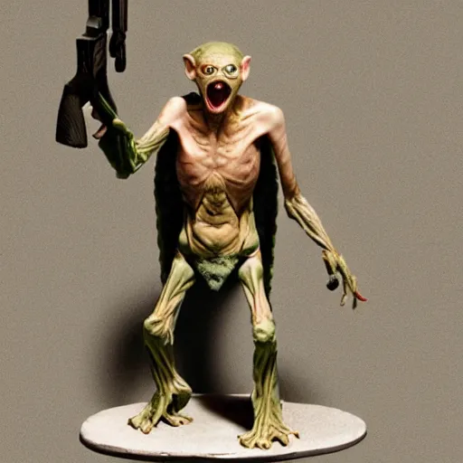 Prompt: Gollum with gun arms and legs