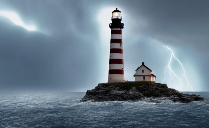 Prompt: a movie still of a lighthouse with a thunderstorm, highly detailed, 8 k