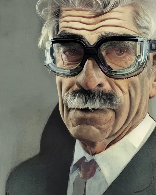 Prompt: Portrait Sam Elliott wearing safety goggles and black cloat by charlie bowater elina brotherus greg rutkowski Dan Witz paul klee jamie wyeth victo ngai