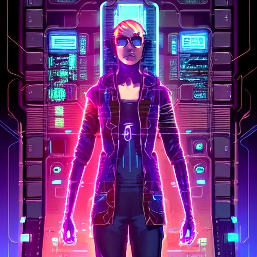 Image similar to a cyberpunk netrunner surrounded by a glowing computer interface, centered in the frame, cyberpunk concept art by Jean Giraud and josan gonzales, digital art, highly detailed, intricate, sci-fi, sharp focus, Trending on Artstation HQ, deviantart, 4K UHD image