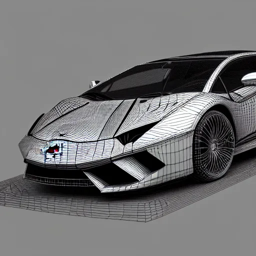 Prompt: wireframe 3d model, Lamborghini