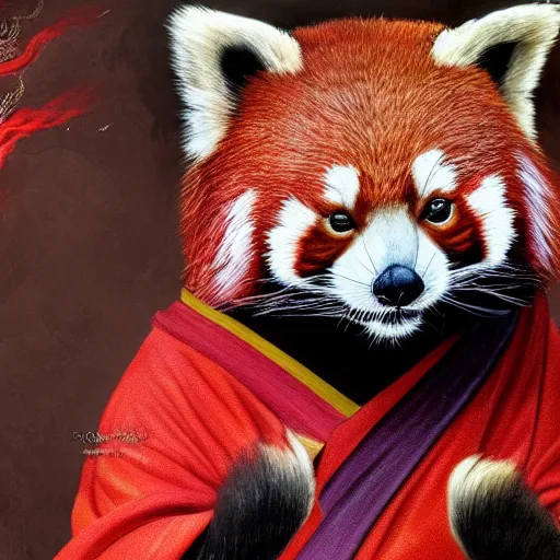 Image similar to highly detailed full body picture of a red panda in shaolin robes, concept art, digital art, studio lightning, bright colors, intricate, masterpiece, photorealistic, hiperrealistic, sharp focus, high contrast, intricate, Artstation HQ, DeviantArt trending, 4k UHD, Unreal Engine 5