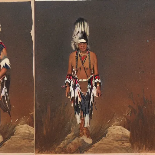 Prompt: 2 d native american walking to the right