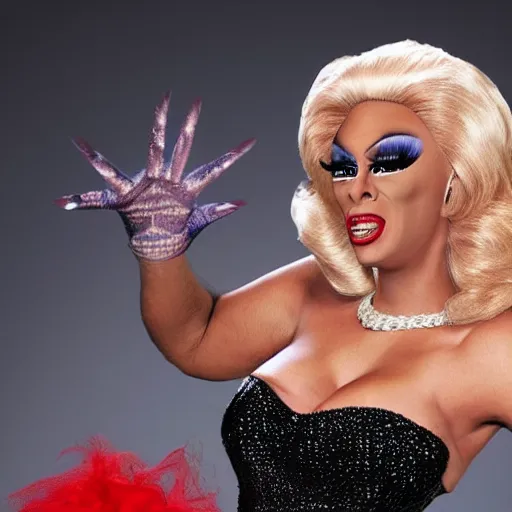 Image similar to donald trump in drag on ru paul's drag race