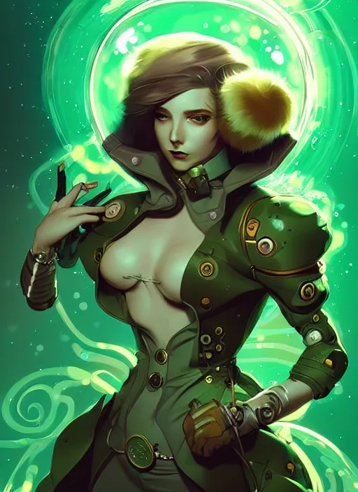 Image similar to style artgerm, joshua middleton, illustration, anthropomorphic hamster steampunk cyborg arms, green fur, swirling water cosmos, fantasy, dnd, cinematic lighting