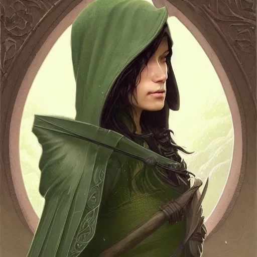 Prompt: beautiful natural cottagecore archer elf hooded longbow verdant lush raven crow, intricate, elegant, highly detailed, digital painting, artstation, concept art, smooth, sharp focus, illustration, art by artgerm and greg rutkowski and alphonse mucha and loish and wlop