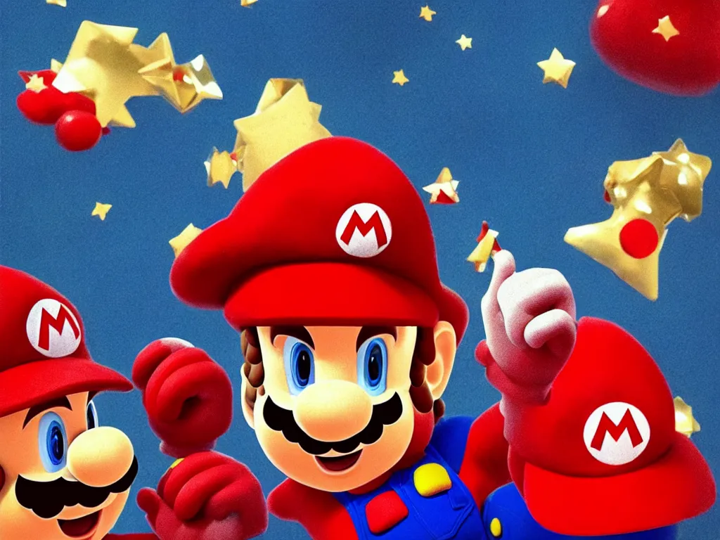 Image similar to Mario in a red hat in the style of David Lynch Blue Velvet film aesthetic!!!