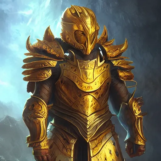 Image similar to A celestial god, wearing the armor of 100 suns standing on a mountain, cinematic, dynic lighting, photorealistic, fantasy concept art, ultra detailed, stunning visuals