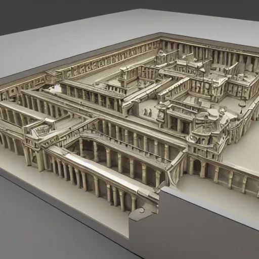 Prompt: 3 d reconstruction of whitehall palace, architectural cutaway showing the maze like configuration of rooms