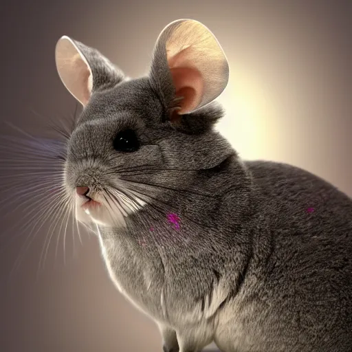 Image similar to a chinchilla, character is in all its glory, character is in her natural relaxed pose,dramatic lighting, rim lights, particles and air smoke in the air, fancy clouds, highly detailed professional photo, dynamic lights, particles are flying, depth of field, trending on artstation, illustration, hyper realistic, vray caustics, super detailed, colorful accents, cinematic shot his suit is made of silk flowing all around, full dress of lava showcase , cinematic lighting atmospheric realistic octane render highly detailed in he style of craig mullins, full hd render + 3d octane render + unreal engine 5 + Redshift Render + Cinema4D + C4D + Rendered in Houdini + Houdini-Render + Blender Render + Cycles Render + OptiX-Render + Povray + Vray + CryEngine + LuxCoreRender + MentalRay-Render + Raylectron + Infini-D-Render + Zbrush + DirectX + Terragen + Autodesk 3ds Max + After Effects + 4k UHD + immense detail + interdimensional lightning + studio quality + enhanced quality