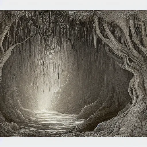 Image similar to painting of a landscape by jeremiah ketner and gustave dore | horror themed | creepy