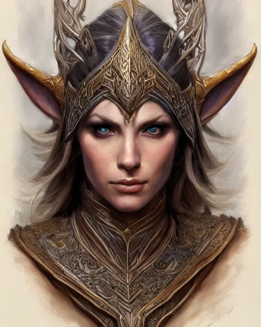 Image similar to female elven warrior portrait | highly detailed | very intricate | symmetrical | cinematic lighting | award - winning | closeup portrait | painted by donato giancola and mandy jurgens and charlie bowater | featured on artstation