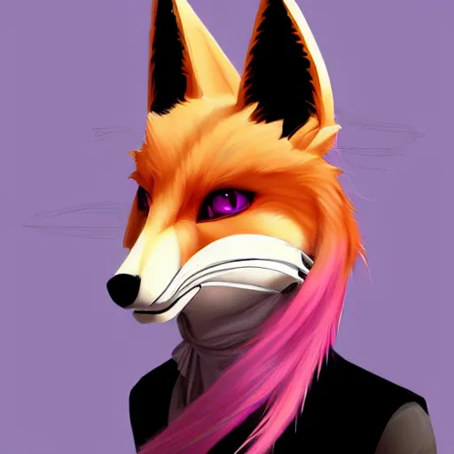 Image similar to digital art artstation, pixiv, portrait of a robotic fox with pink hair, character fursona furry fandom, furaffinity