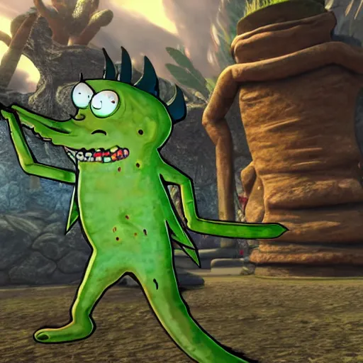 Image similar to pickle rick inside the monster hunter rise game