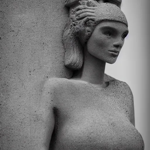 Image similar to gorgeous woman made out of brutalist concrete, extremely high detail and masterful composition, highly symmetric, 8K, Leica Vario-Elmar-S 30-90mm f/3.5-5.6 ASPH