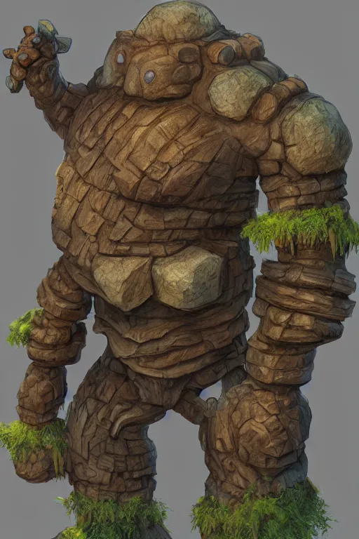 Image similar to zelda fantasy art giant golem troll wood rock greeble gemstone, global illumination ray tracing hdr fanart arstation by sung choi and eric pfeiffer and gabriel garza and casper konefal