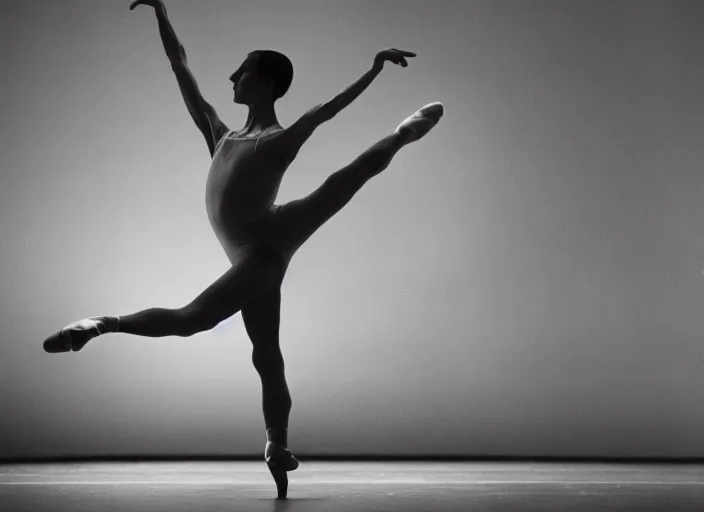 Image similar to a 3 5 mm photo from the back of a ballet dancer in the spotlight on stage in silhouette in the 1 9 6 0 s, bokeh, canon 5 0 mm, cinematic lighting, dramatic, film, photography, golden hour, depth of field, award - winning, 3 5 mm film grain