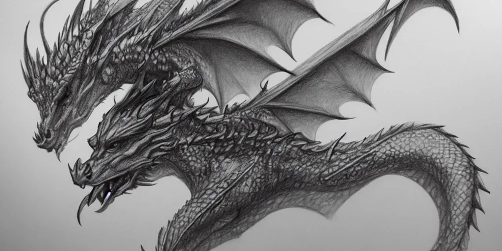 Prompt: realistic pencil drawing of a dragon, hiqh quality, trending on artstation