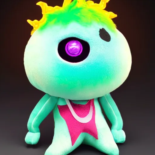 Prompt: cute fumo plush of a monster boy who loves to party, three point lighting, jellyfish, refractive optics, vray