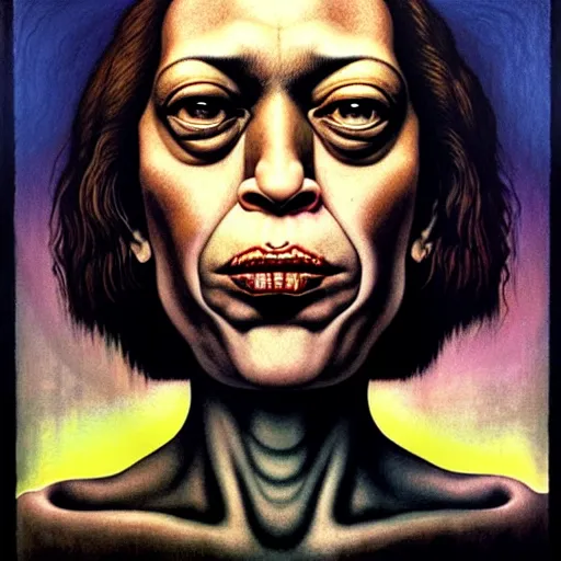 Image similar to portrait of kamala harris by otto dix, junji ito, hr ginger, jan svankmeyer, beksinski, claymation, hyperrealistic, aesthetic, masterpiece