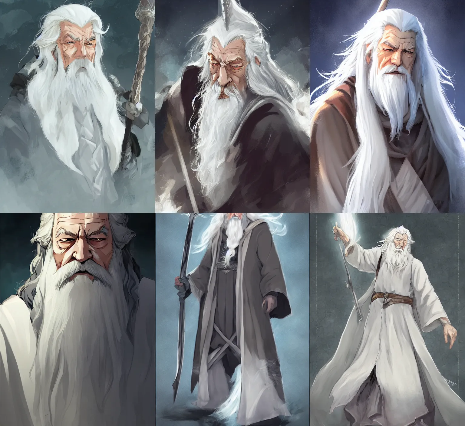 Prompt: Gandalf the White, in the style of Krenz Cushart