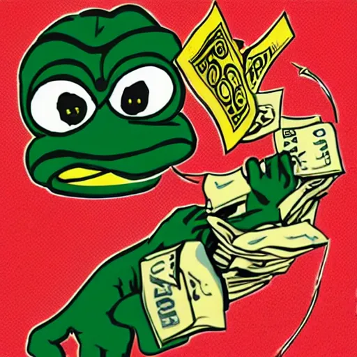 Image similar to flying banknotes around pepe