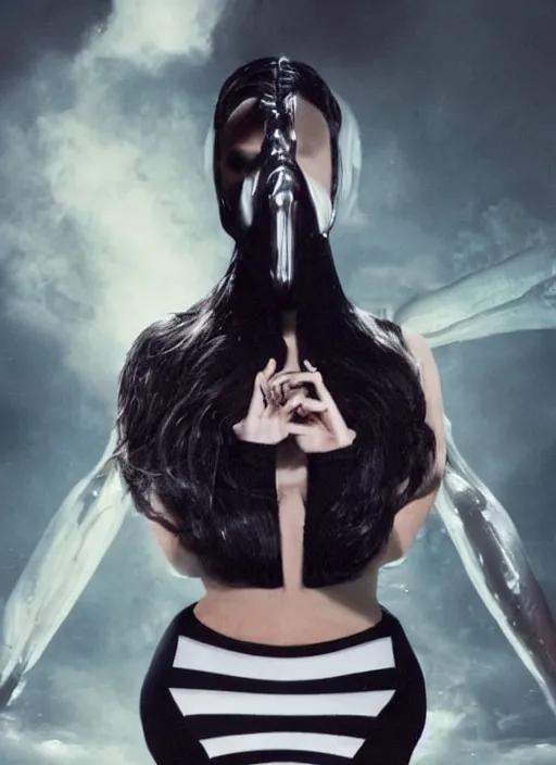 Prompt: photo still full pov of a kim kardashian with a alien facehugger over her face, cinematic full shot.