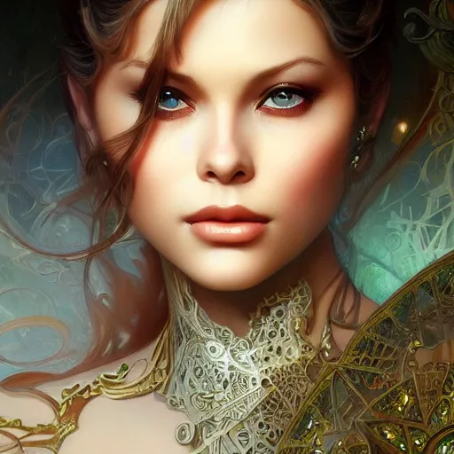 Prompt: beautiful young ornella muti, closeup, d & d, fantasy, intricate, elegant, highly detailed, digital painting, artstation, sharp focus, fantasy art, illustration, art by artgerm and greg rutkowski and alphonse mucha