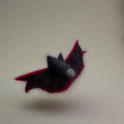 Prompt: photo of an intricately detailed representation of a accurate cat-bat made out of needle felt.