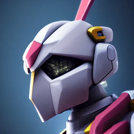 Prompt: gundam head, v - fin, octane render, soft light, mekka, highly detailed illustration, custom design, dribbble. com, by secondsyndicate studio,