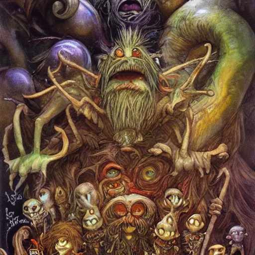 Image similar to fantasy illustrations and concept art for jim henson's labyrinth goblins by brian froud