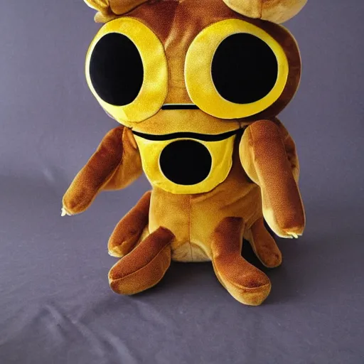 Prompt: cute fumo plush of a black and gold monster, many eyes, kawaii, symmetry