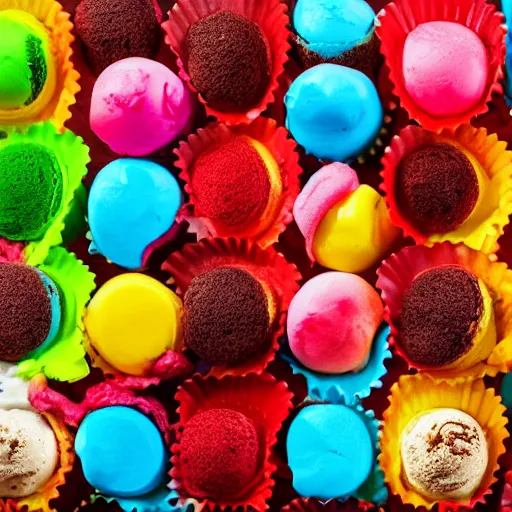 Image similar to colorful icecream, chocolate, icing, sweet, topping, very detailed, food photography, 4 k