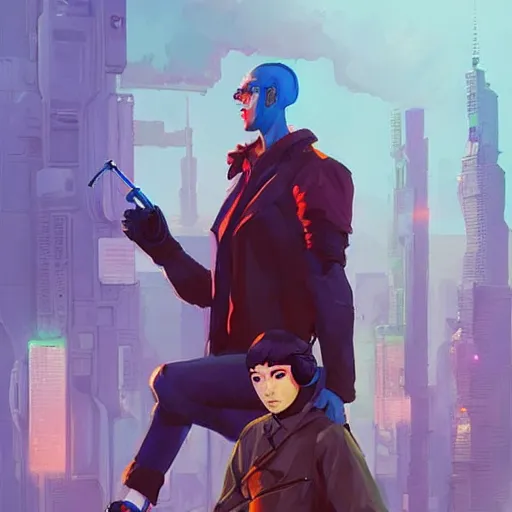 Image similar to two cyberpunk hyperrealistic figures smoking hookah official fanart behance hd artstation by jesper ejsing, by rhads, makoto shinkai and lois van baarle, ilya kuvshinov, ossdraws