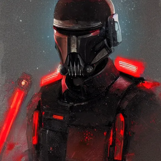 Image similar to portrait of a man by greg rutkowski, mixture between russian and japanese, black messy hair, star wars expanded universe, he is about 2 0 years old, wearing red tactical gear of the galactic triunvirate, highly detailed portrait, digital painting, artstation, concept art, smooth, sharp foccus ilustration, artstation hq