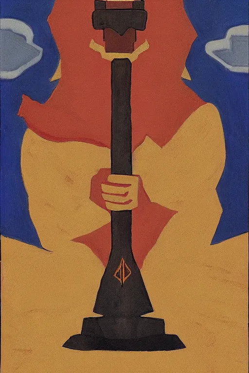 Image similar to thor with mjollnir, marvel, artwork by nicholas roerich,